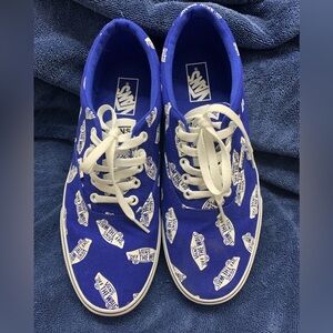 Vans Men’s Blue and White Patterned Sneakers 10.5